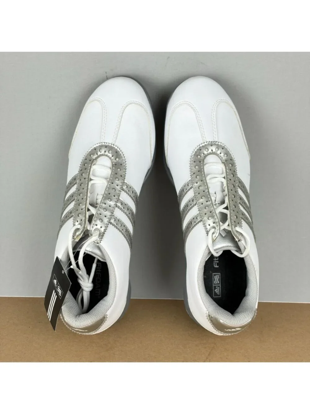 Adidas Driver Val S Golf Shoes Womens 8 Faux Leather White Silver Lace Up Spiked
